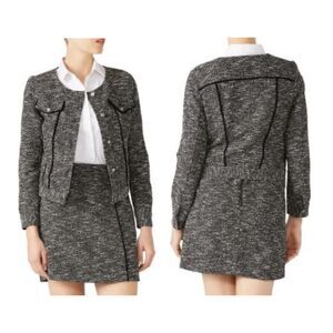 Slate & Willow Tweed Blazer Jacket Sz M Black Space-Dyed Contrast Pipe Trim